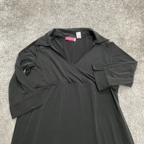 Liz Lange Maternity Midi Dress Womens Large Black Stretch Long Sleeve V-Neck - Picture 9 of 16